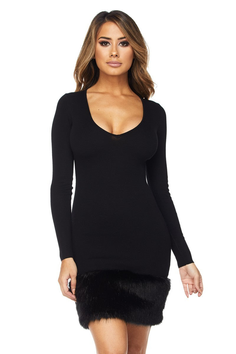 Hailey Faux Fur Trimmed Dress - Foxy And Beautiful