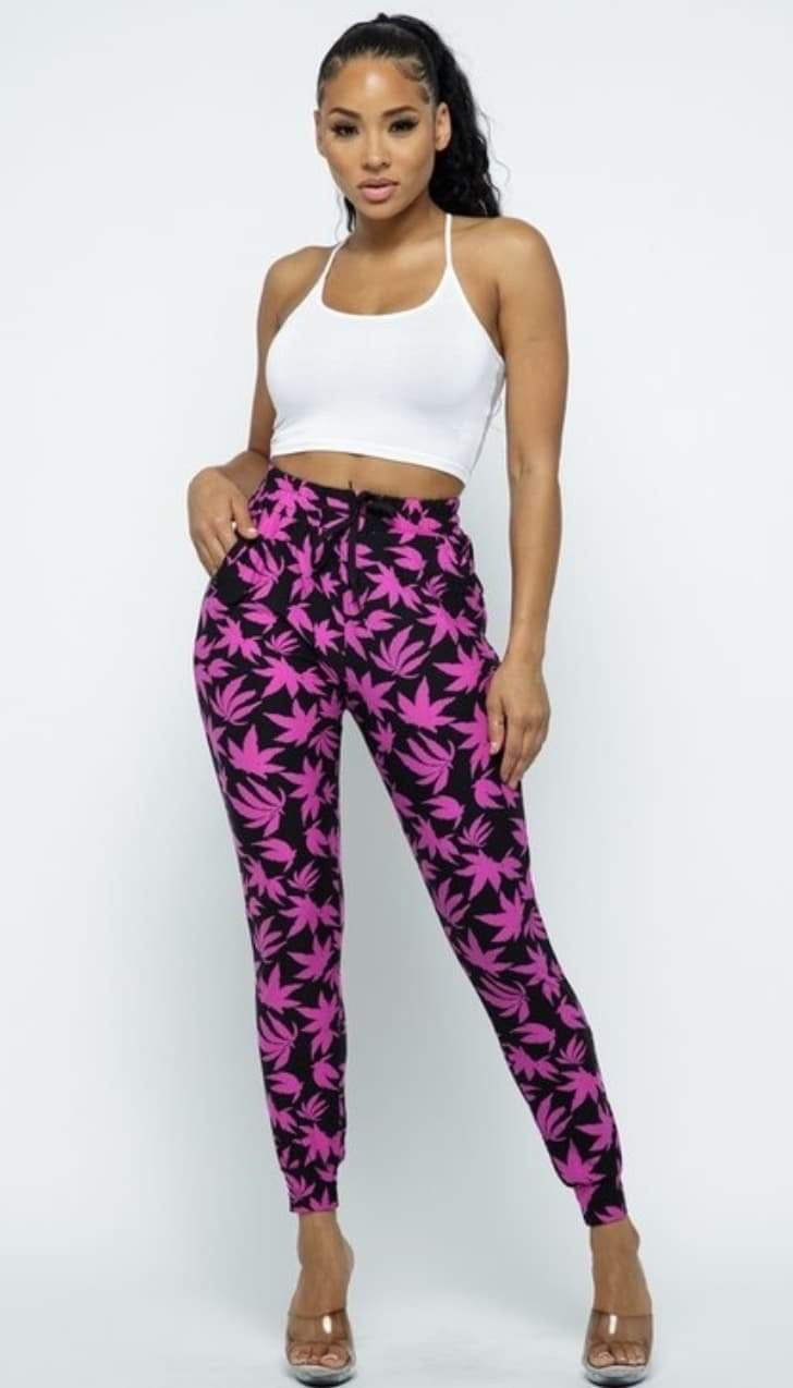 Pink Leaves Joggers - Foxy And Beautiful